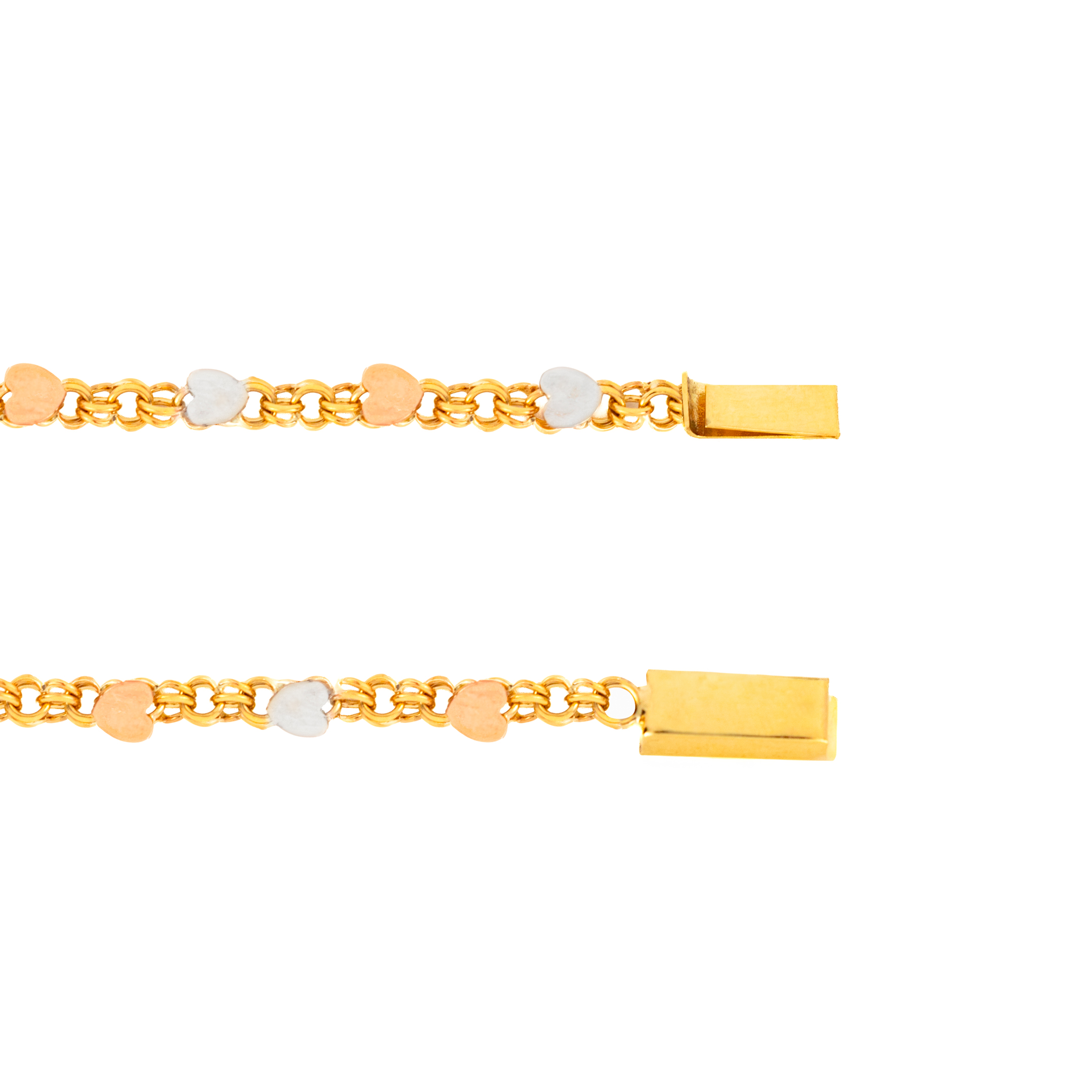 Hermosa Pulsera 3 Oros Corazones Oro 10k. Oro Fino Joyería.