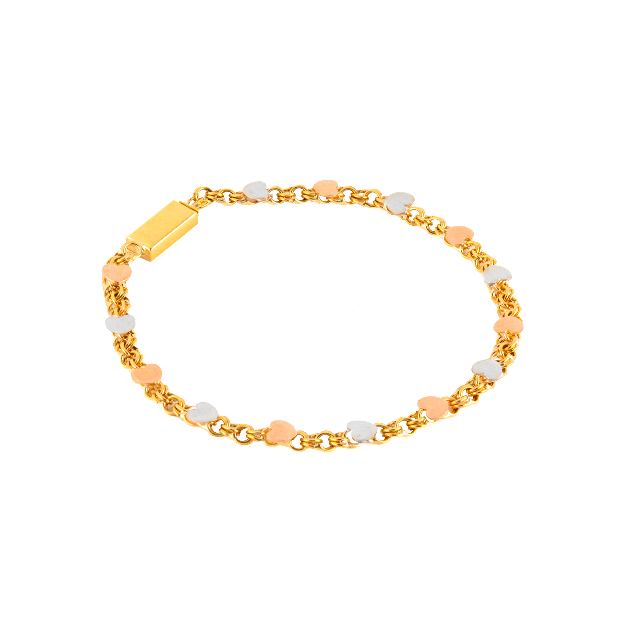 Hermosa Pulsera 3 Oros Corazones Oro 10k. Oro Fino Joyería.
