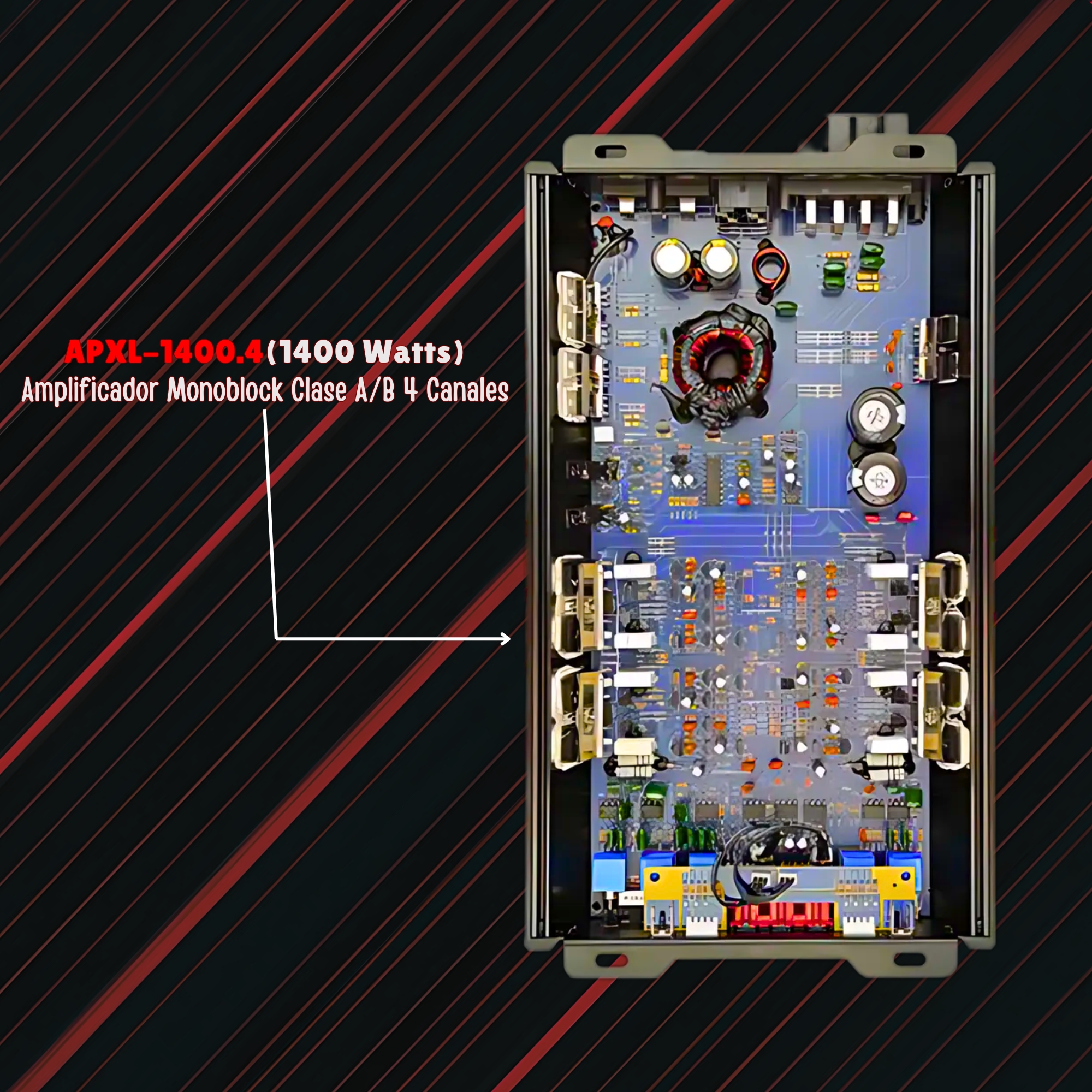 Amplificador Audiopipe 4 Canales 1400W Clase AB APXL14004