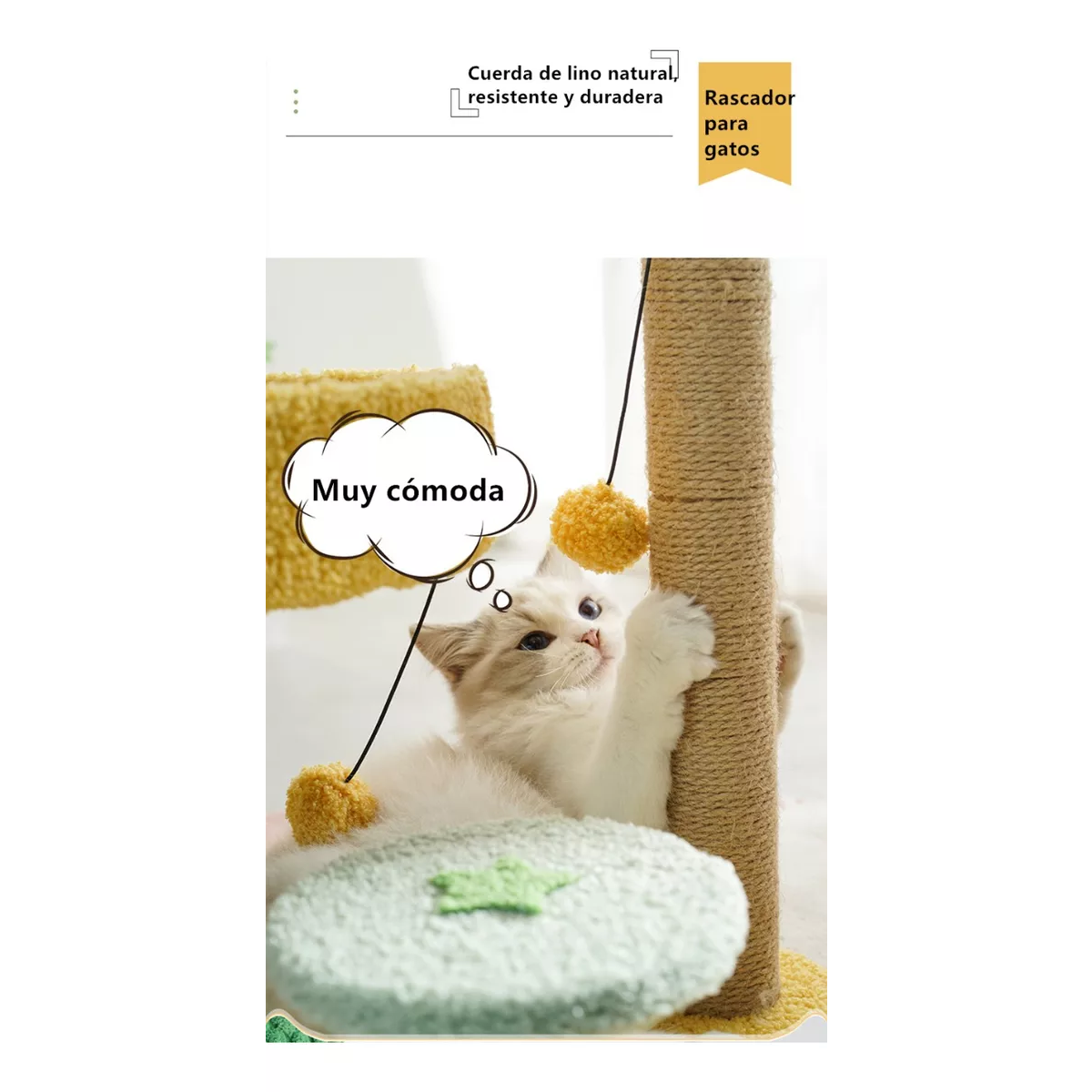 Rascador Para Gato Con Pelota De Juguete Y Plataforma Cactus
