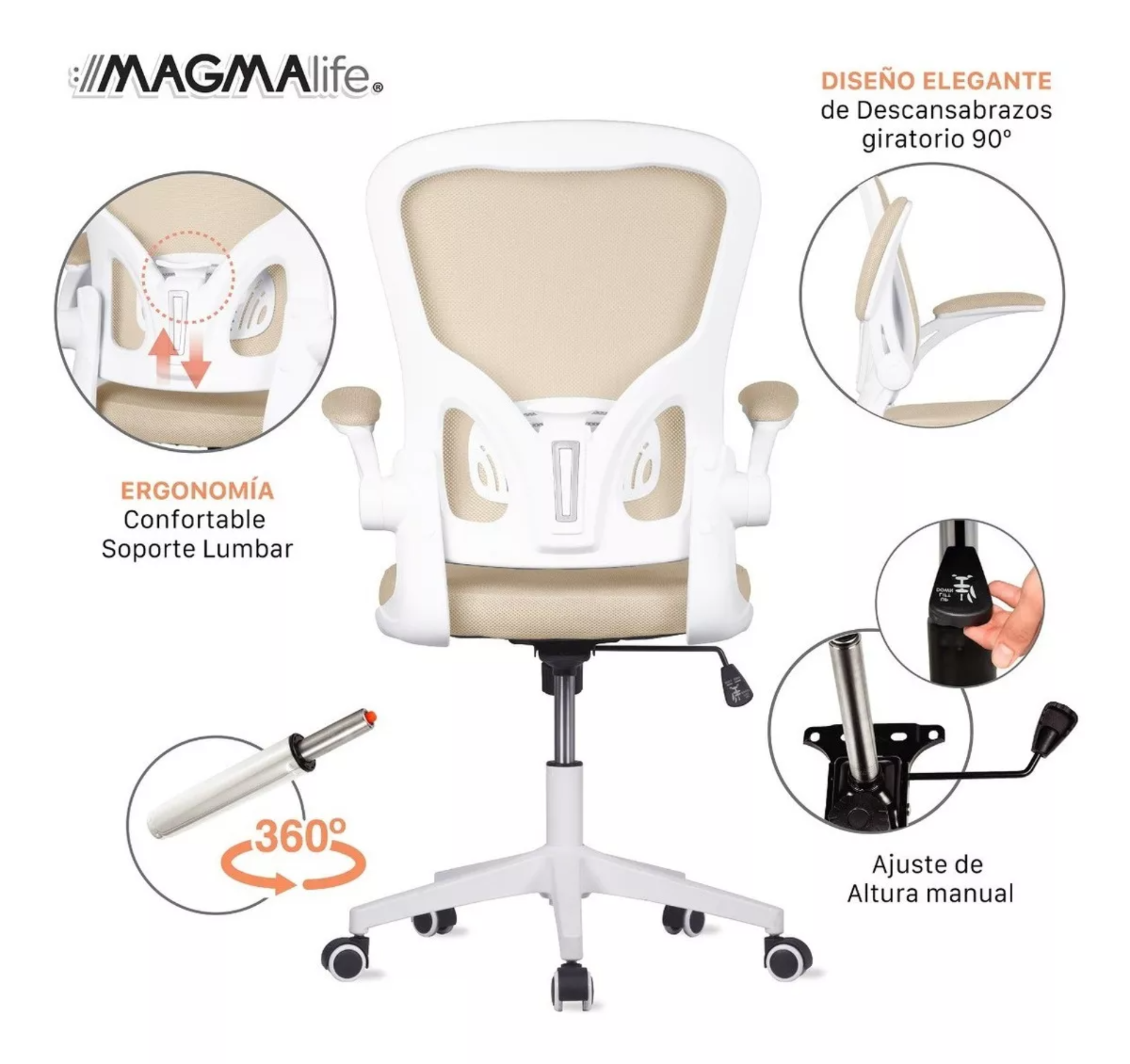 Silla Oficina Cosmo, Ejecutiva De Escritorio Ergonómica Color Beige champagne