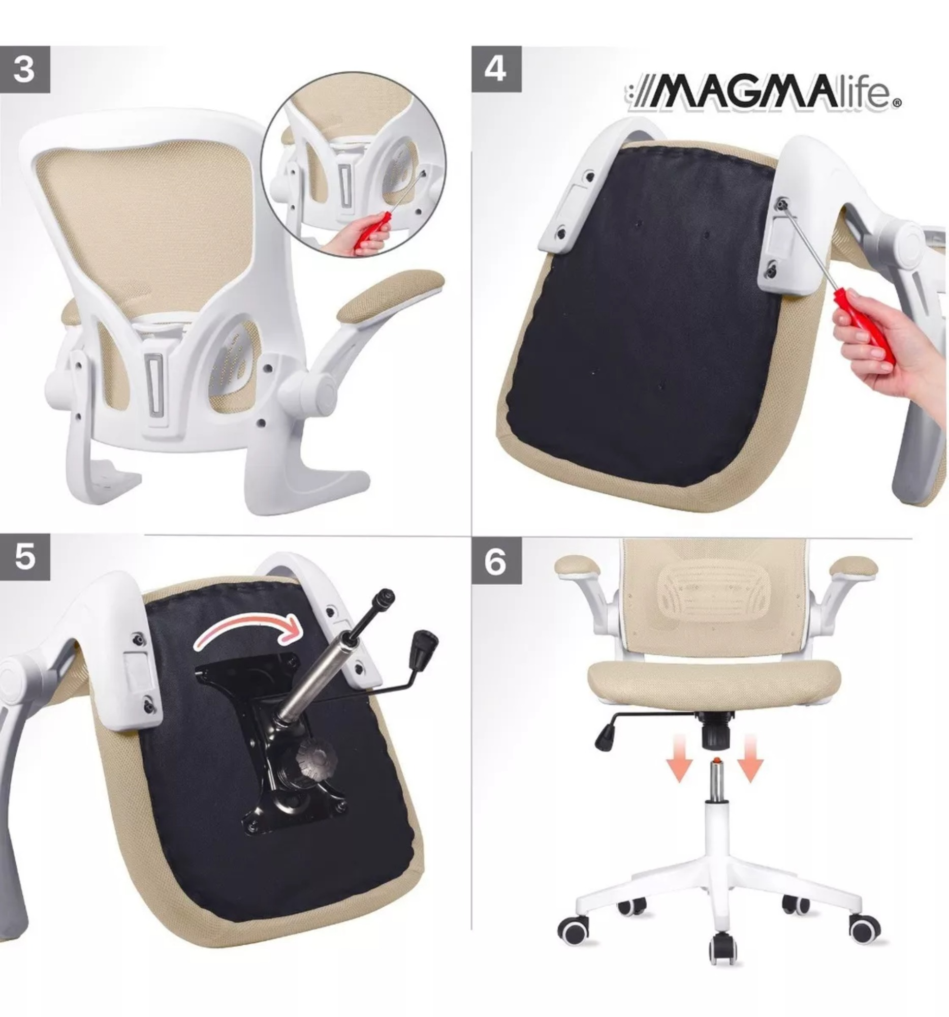 Silla Oficina Cosmo, Ejecutiva De Escritorio Ergonómica Color Beige champagne