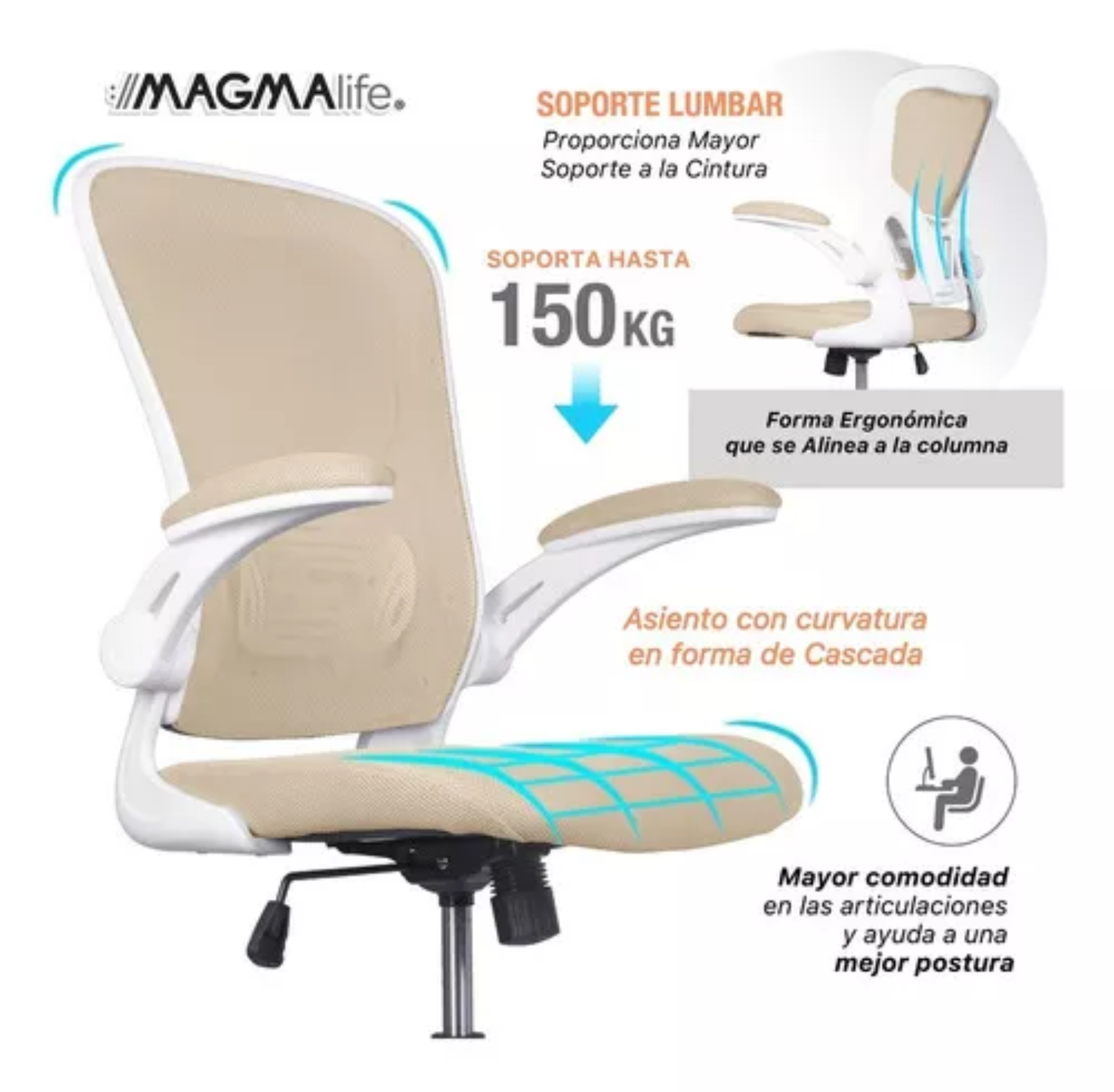 Silla Oficina Cosmo, Ejecutiva De Escritorio Ergonómica Color Beige champagne