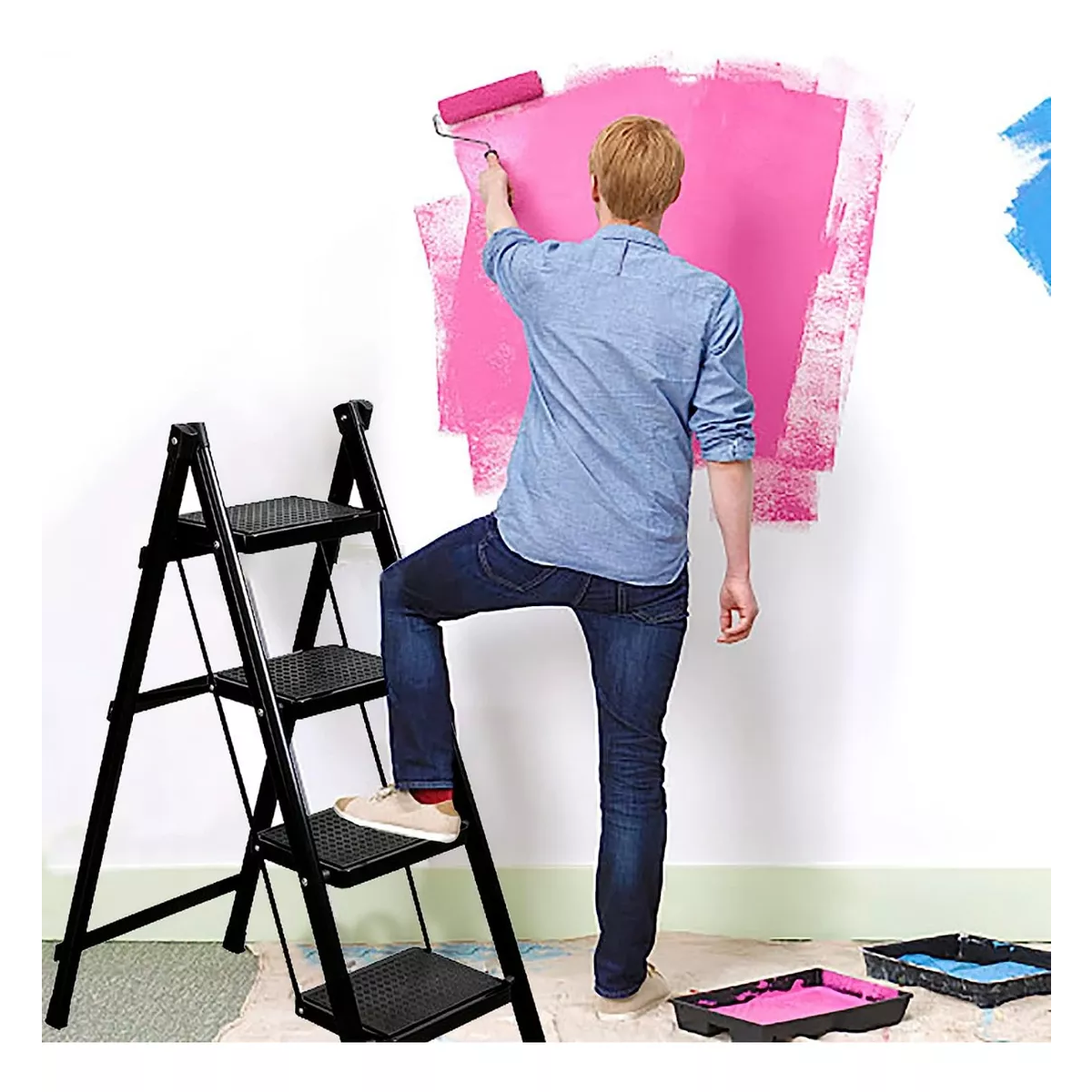 Escalera Plegable De Acero De Cuatro Peldaños Multifuncional