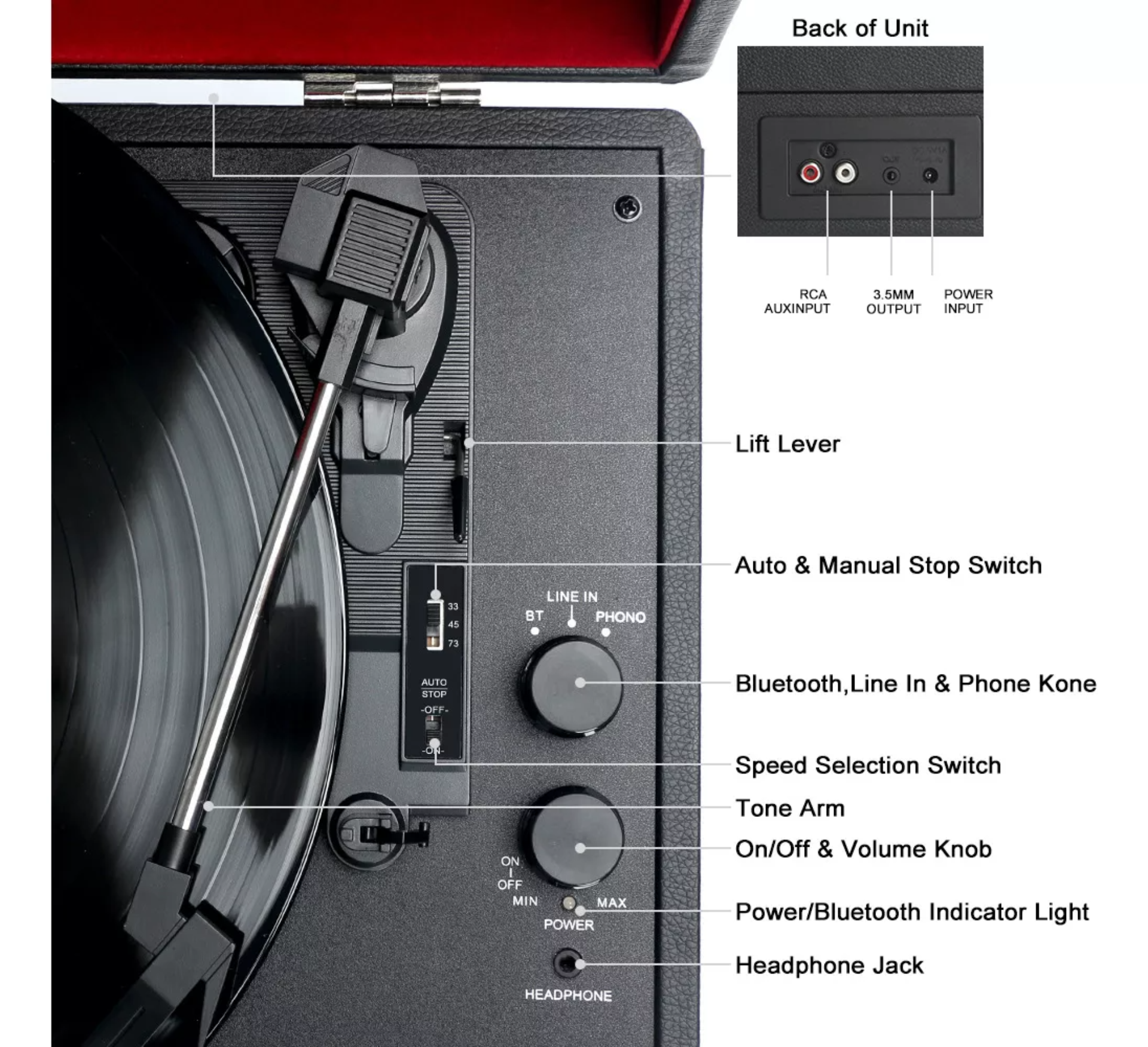 Tocadiscos Vintage Portatil Bluetooth Bvsc-550bt Negro