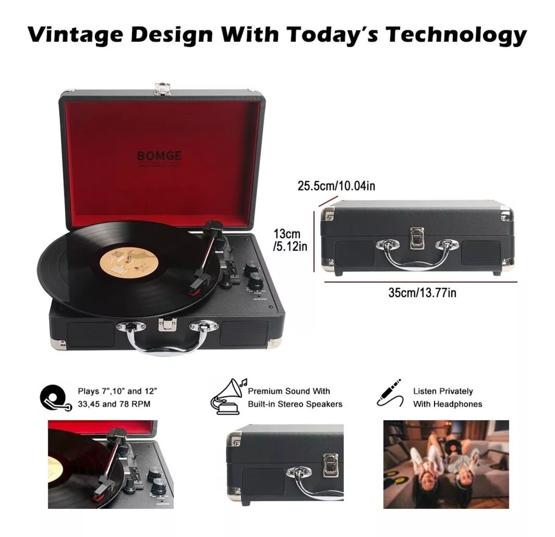 Tocadiscos Vintage Portatil Bluetooth Bvsc-550bt Negro