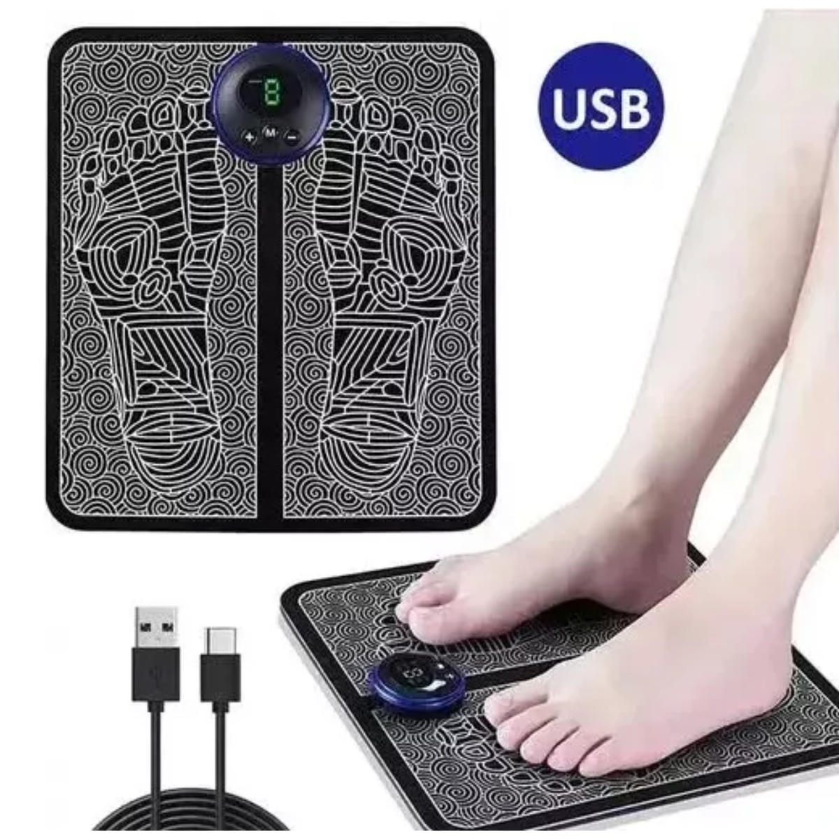 Kit Tapete Masajeadora Pies + Electróestimulador+masaje Cuello
