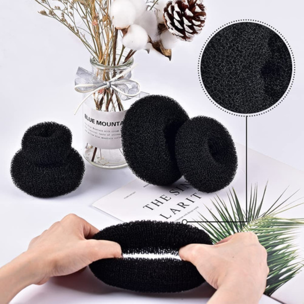 Donas para Chongo Mágico Espuma Con Broche De Cabello Peinados 7 Pzs negro