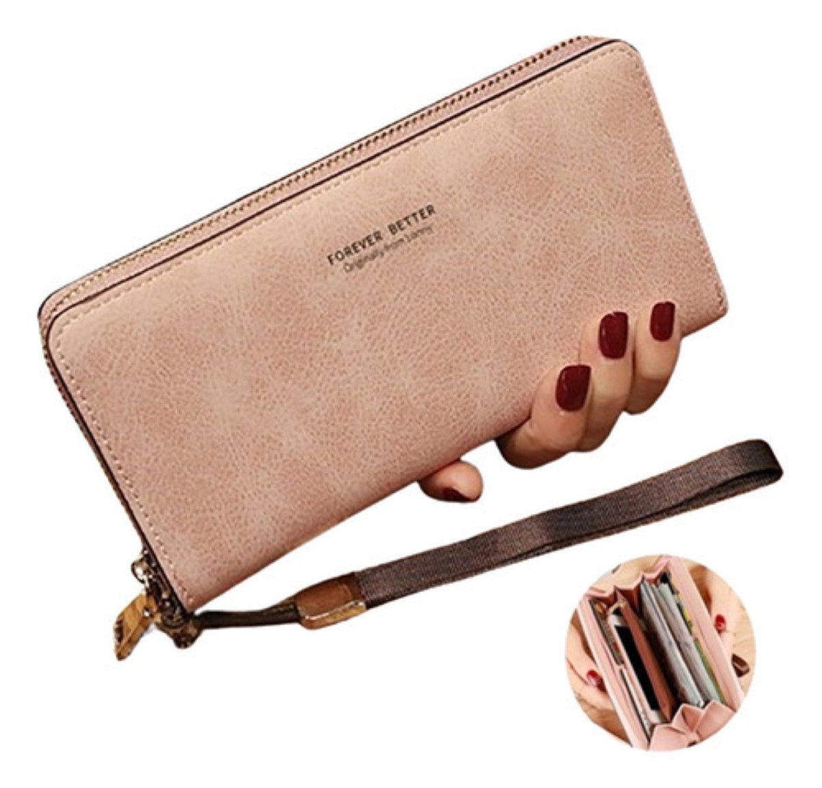 Cartera Larga Para Mujer Monedero Billetera Rosa