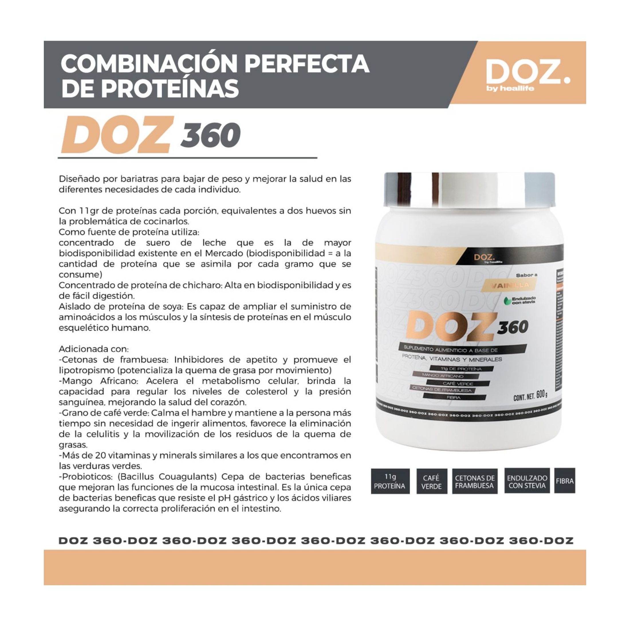 DOZ 360 - DOZ. by Heallife - Suplemento Integral para Pérdida de Peso con 11g de Proteína Hidrolizada