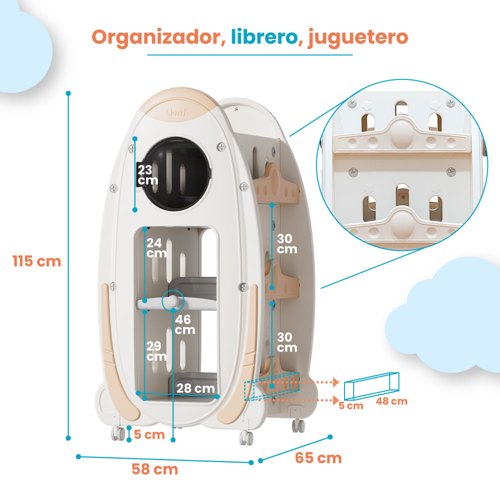 Estante librero organizador infantil con ruedas Cohete