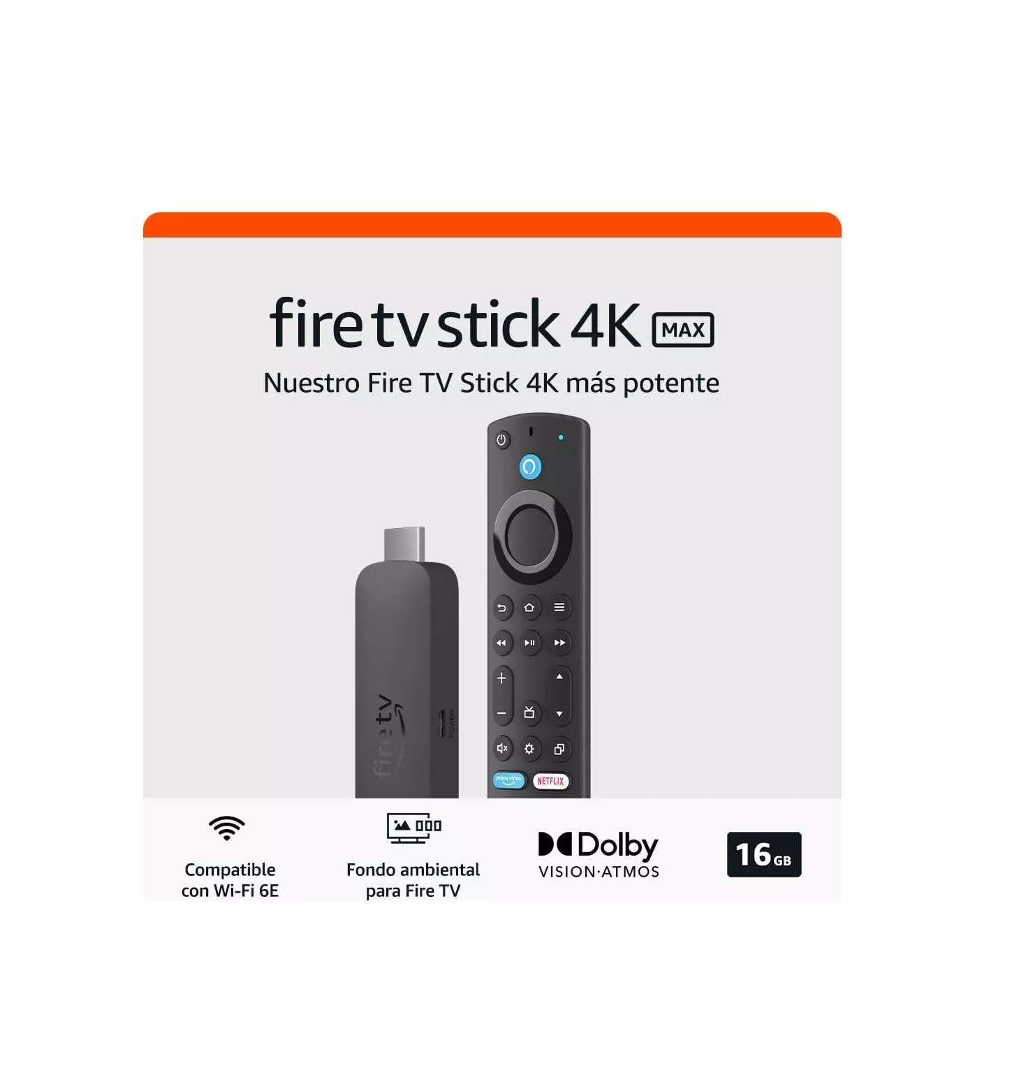 Dispositivo Streaming Fire Tv Stick 4k Max de 16 Gb de Almacenamiento Control de Voz con Alexa Color Negro
