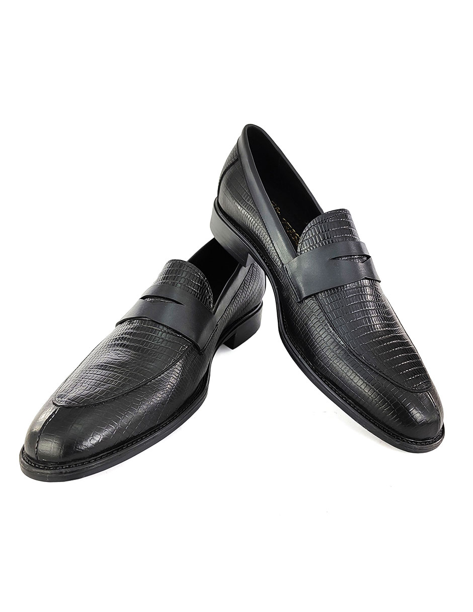Zapato De Hombre En Fina Piel Grabada De Meter en Color Negro