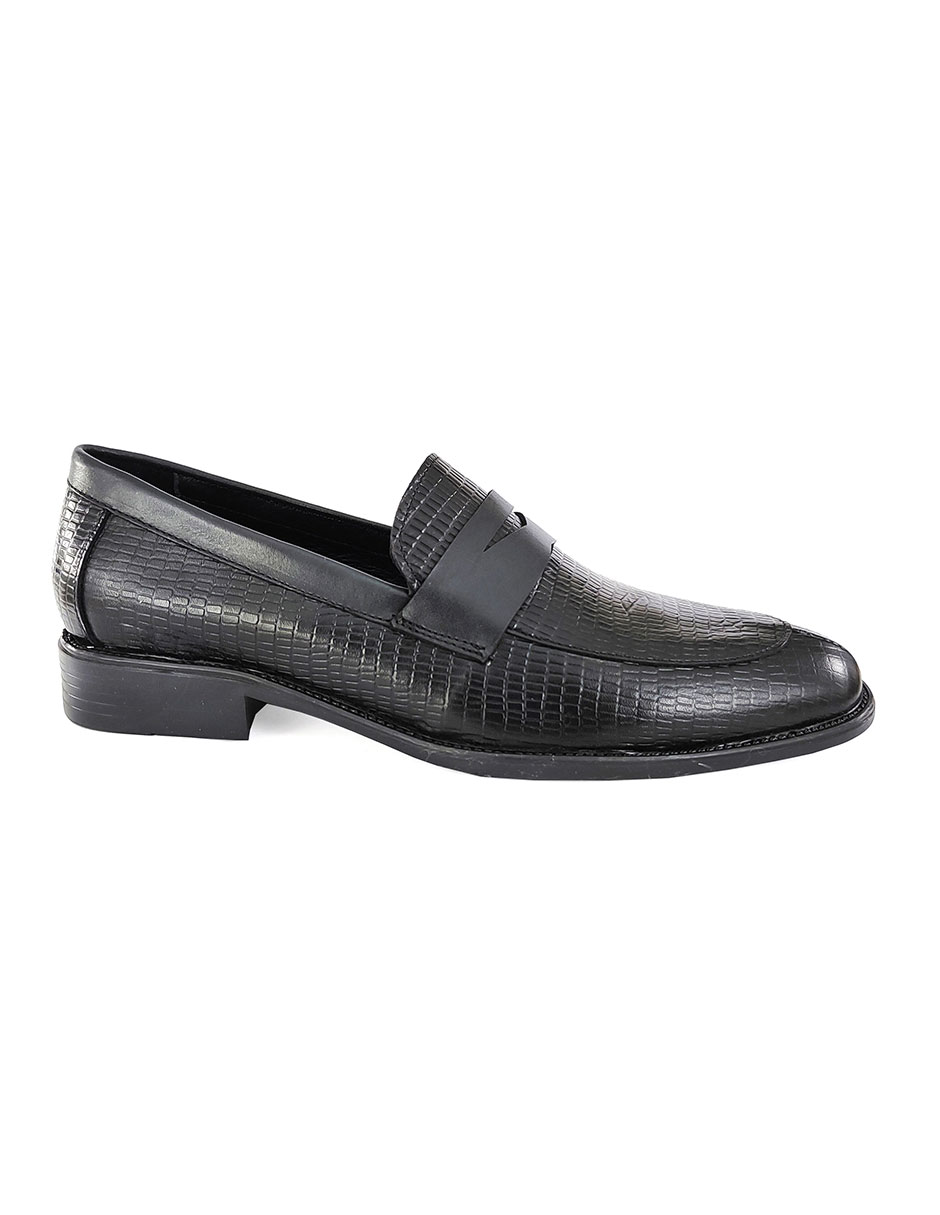 Zapato De Hombre En Fina Piel Grabada De Meter en Color Negro