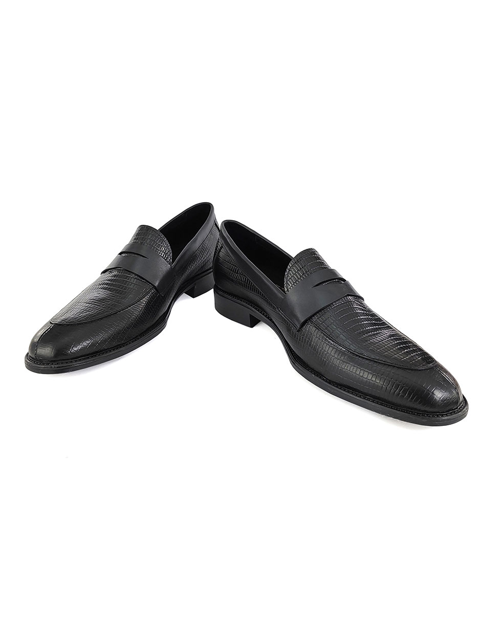 Zapato De Hombre En Fina Piel Grabada De Meter en Color Negro