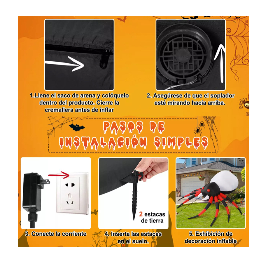 2.4m Inflables De Halloween Araña Spider Exteriores Multiled