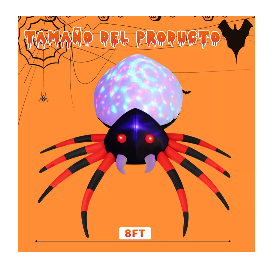 2.4m Inflables De Halloween Araña Spider Exteriores Multiled
