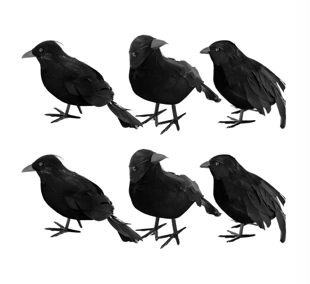 6pzs Decoraciones De Plumas De Cuervos Negros De Halloween