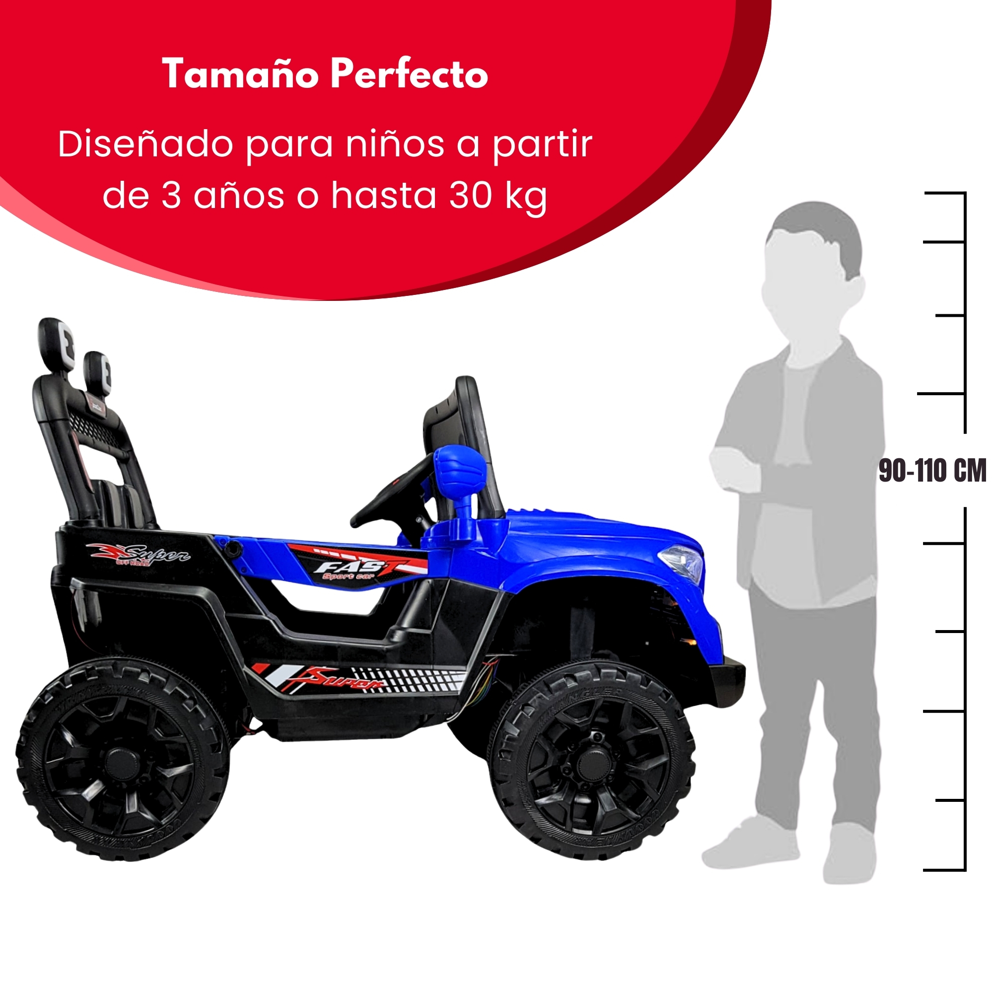 Montable Electrico para Niños Camioneta Control Remoto Luz Led 12v - Azul