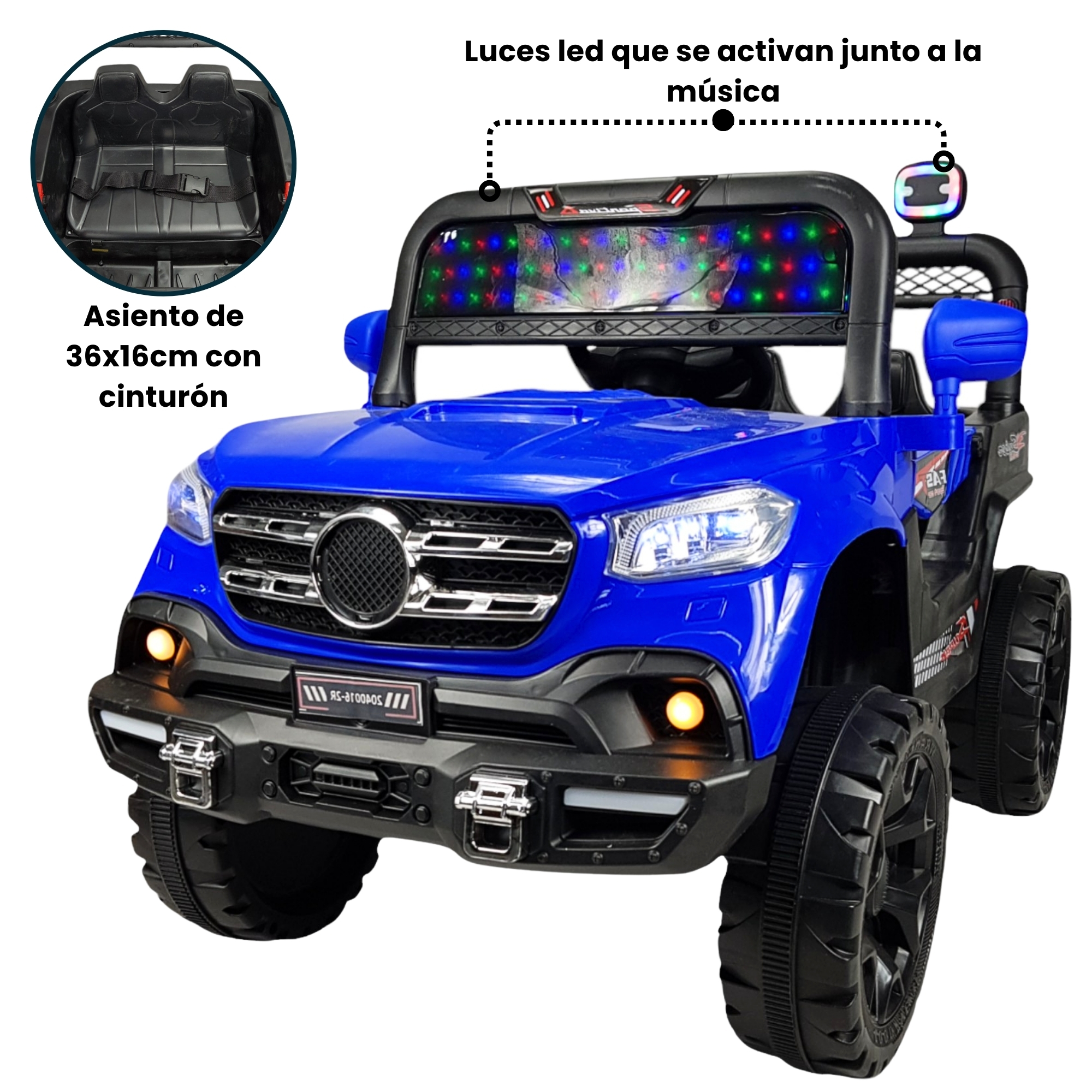 Montable Electrico para Niños Camioneta Control Remoto Luz Led 12v - Azul