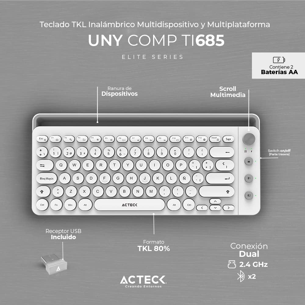 TECLADO ACTECK WIFI UNY COMP TI685 BLANCO BLUETOOTH AC-934190