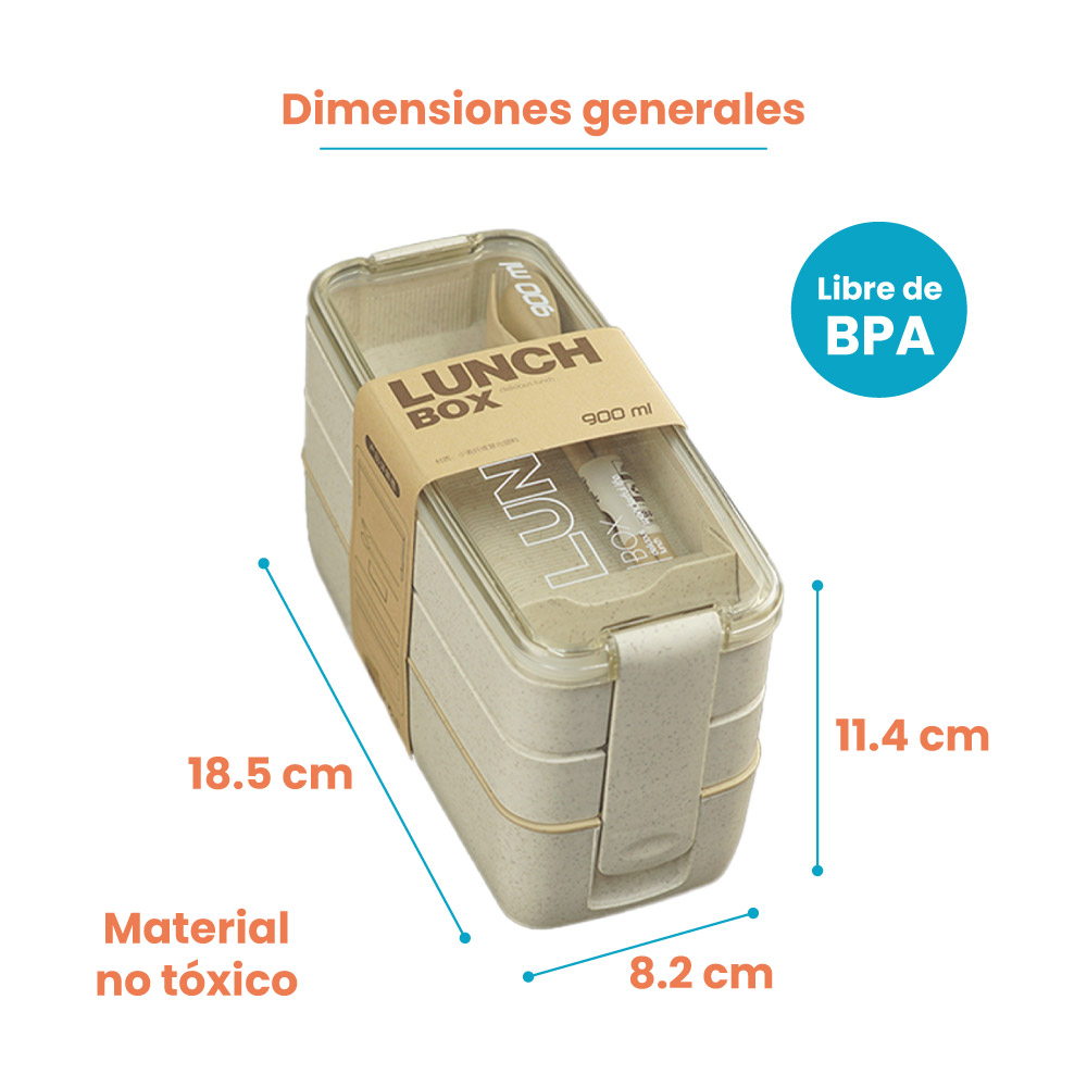 Lunch Box 3 niveles Lonchera Hermética con utensilios