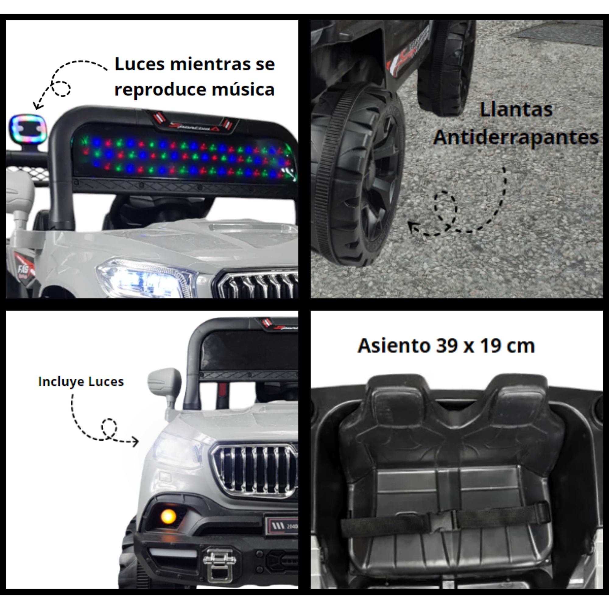 Montable Electrico Camioneta para Niños Control Remoto Luz Led 12v - Gris