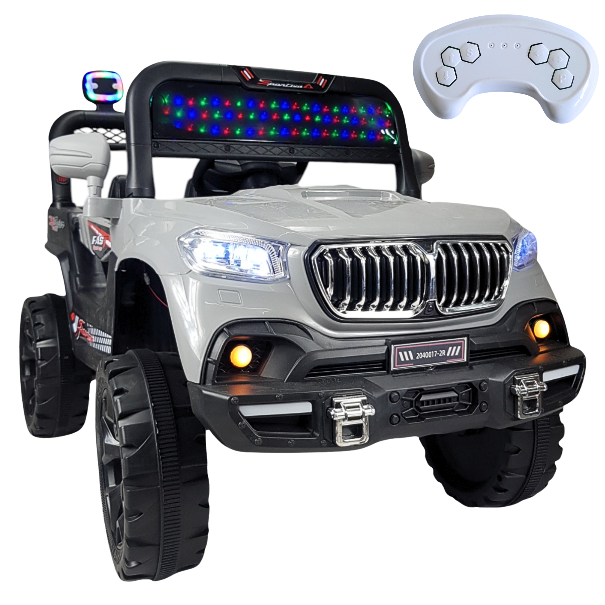 Montable Electrico Camioneta para Niños Control Remoto Luz Led 12v - Gris