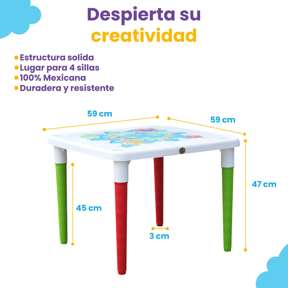 Mesa Infantil Patas Desmontables Colores Aprendizaje Niños