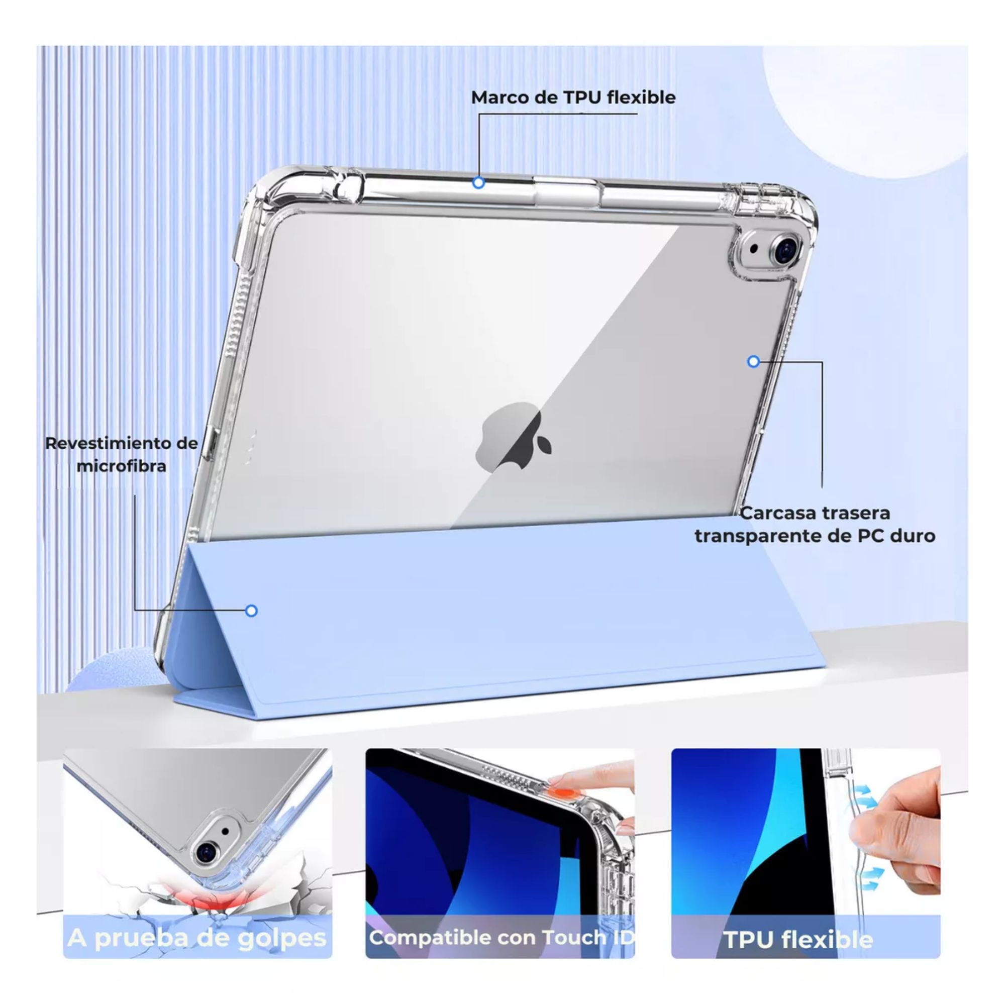 Funda Para iPad Mini 6 2021 8.3 Smart Cover Soporte Plegable Azul Cielo