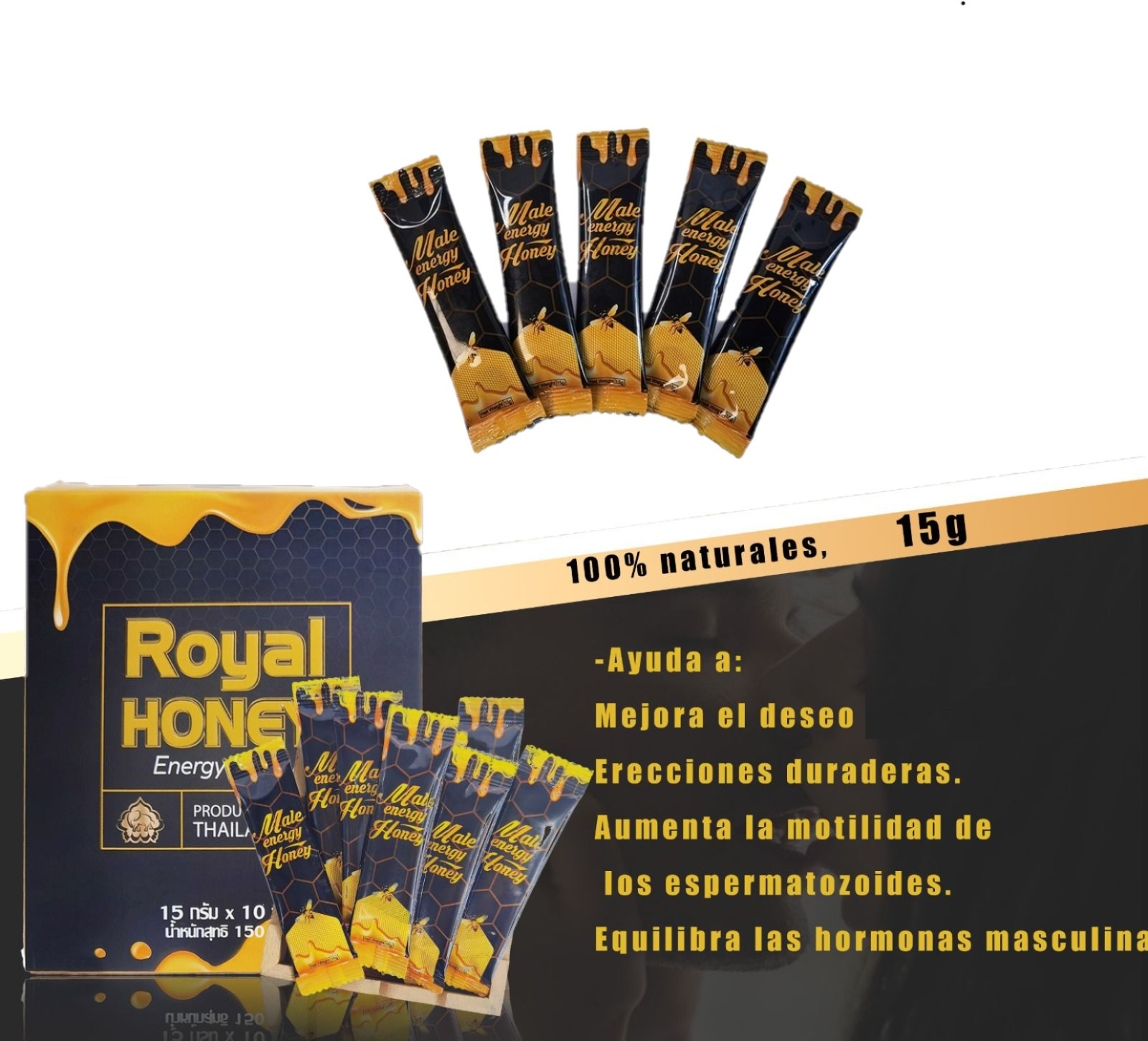 Miel para hombre 10 sobres 100% natural te da firmeza y durabilidad