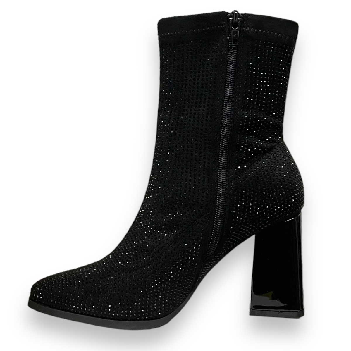 Botines Negros Mujer Xti Tacón Cuadrado 8 Cm Brillos