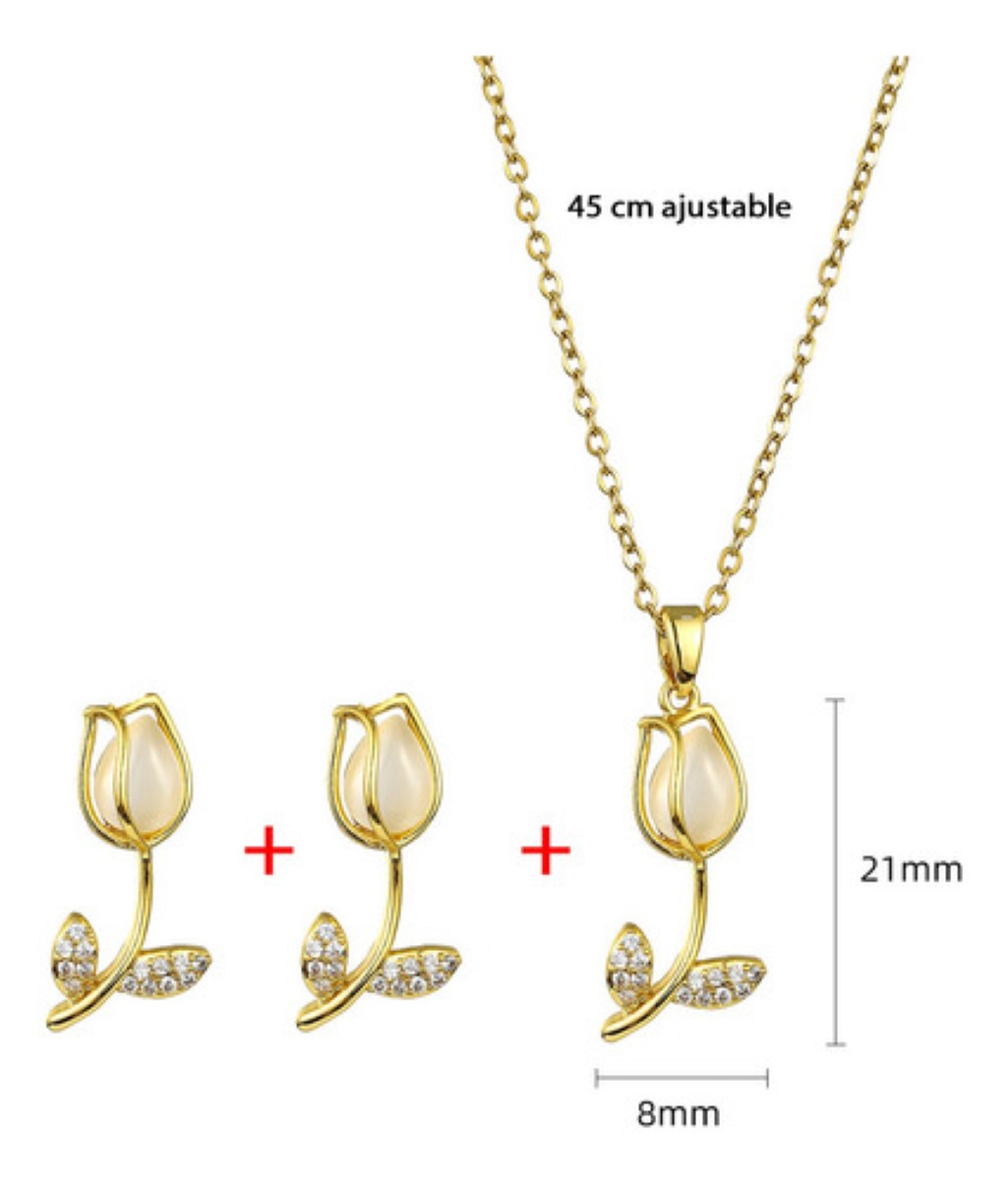 Set De Collar Y Aretes Diseño Tulipanes Para Mujer Color Oro
