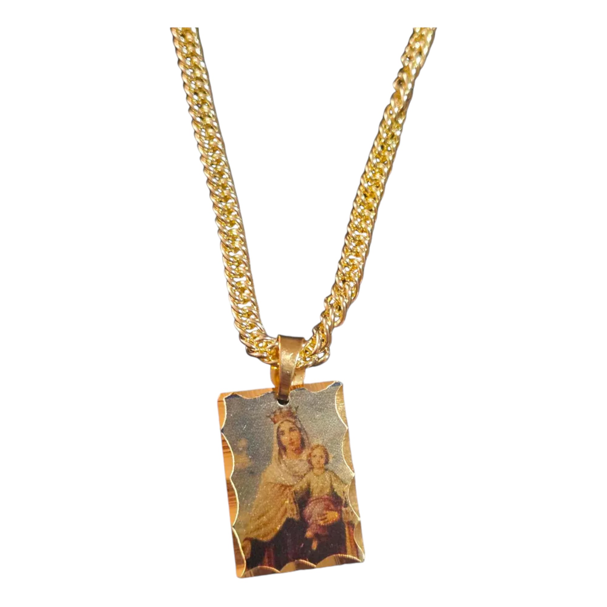 Collar Virgen del Carmen, oro laminado 18k, medalla fotograbada Virgen del Carmen