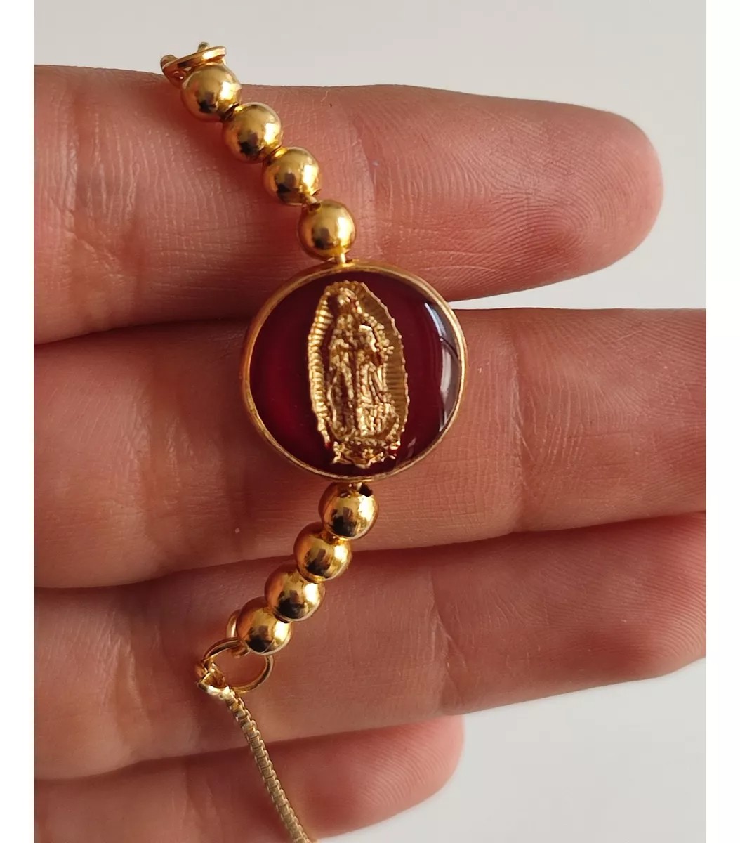 Pulsera ajustable San Judas Tadeo/Virgen de Guadalupe, chapa de oro 18k