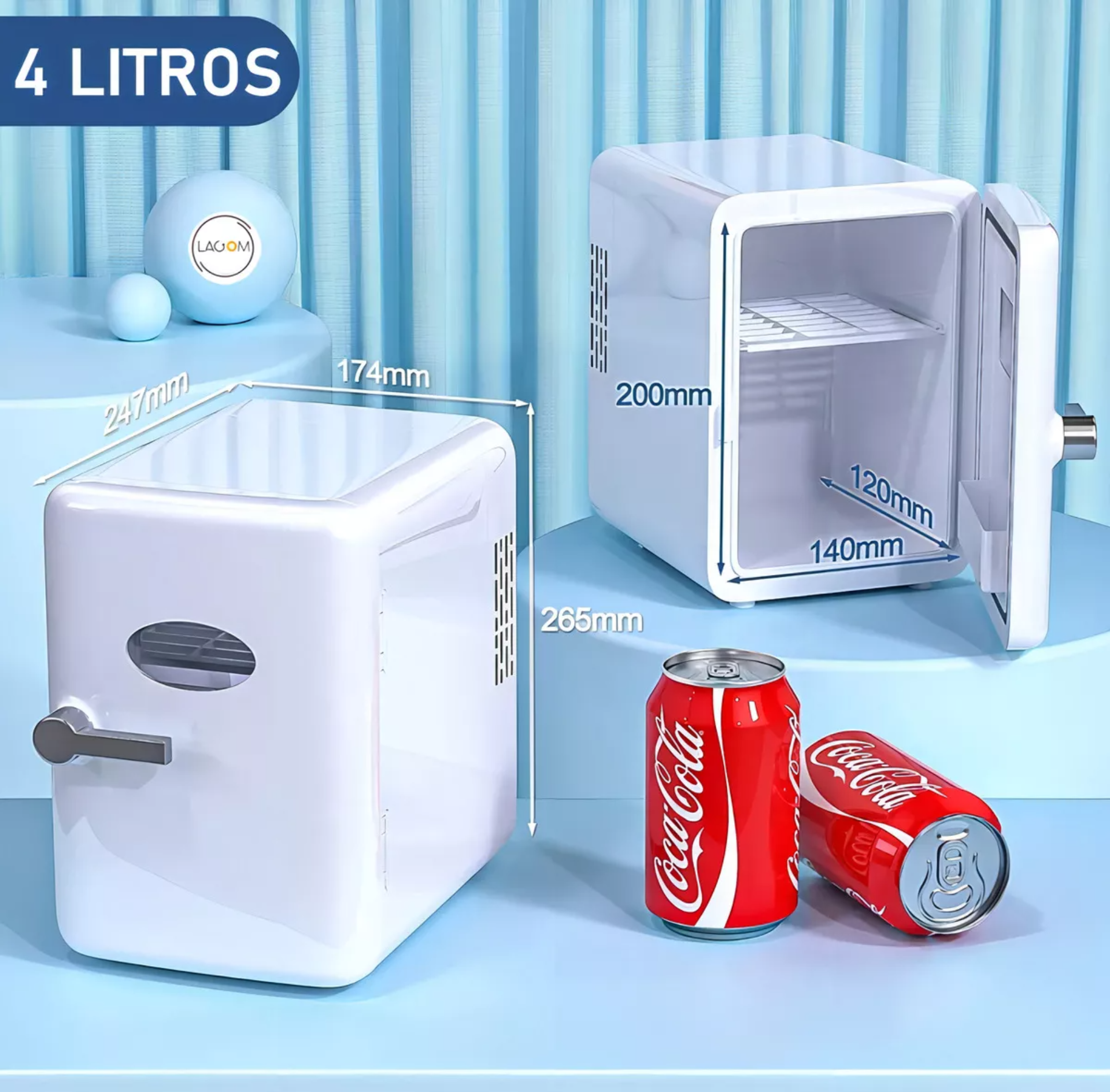  Frigobar Mini Refrigerador Blanco  4l 42w Lagom Pa5-4l Con Estante compartimento Hogar vehículo 5c Enfriamiento 60c Calentamiento Almacena Crema Serum Loción Mascarilla Leche Materna Insulina Cerveza