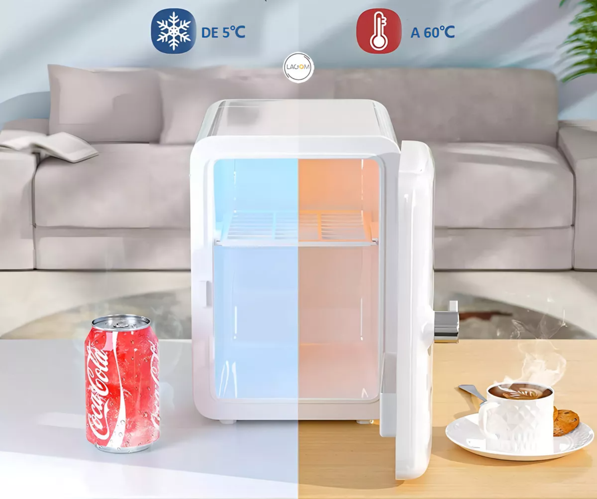  Frigobar Mini Refrigerador Blanco  4l 42w Lagom Pa5-4l Con Estante compartimento Hogar vehículo 5c Enfriamiento 60c Calentamiento Almacena Crema Serum Loción Mascarilla Leche Materna Insulina Cerveza