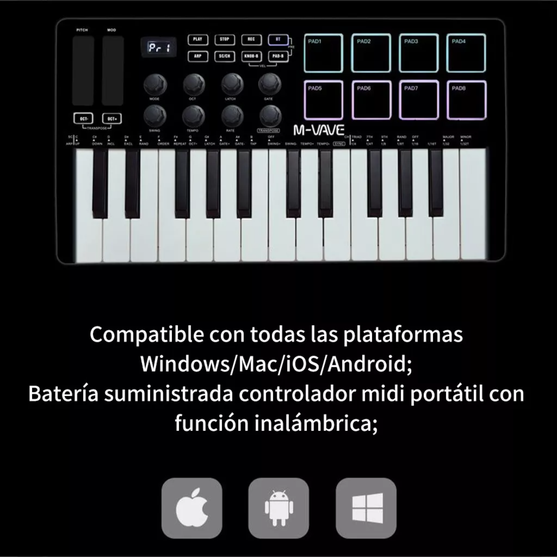 Controlador De Teclado Midi M-vave Smk-25 Portátil Color Negro