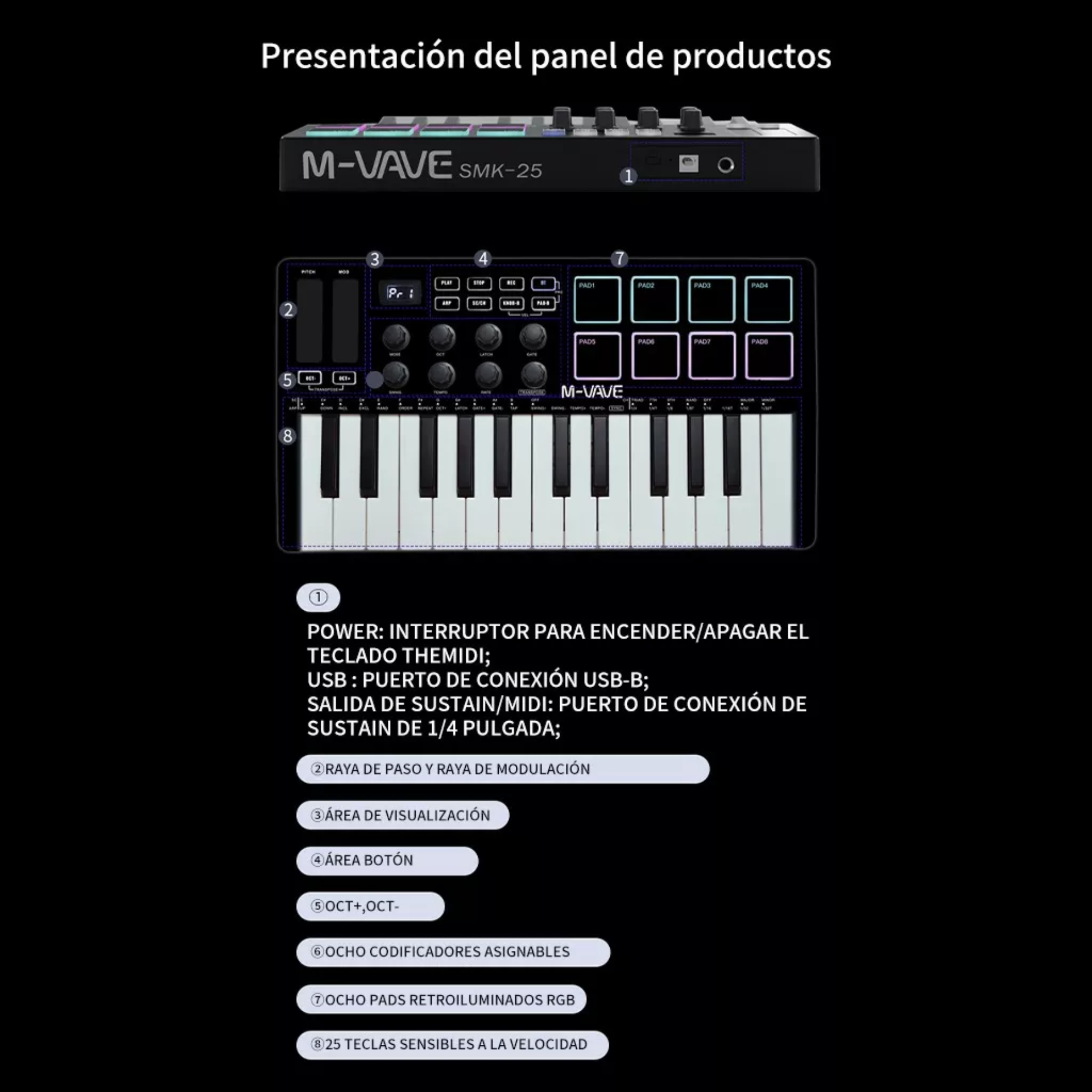 Controlador De Teclado Midi M-vave Smk-25 Portátil Color Negro
