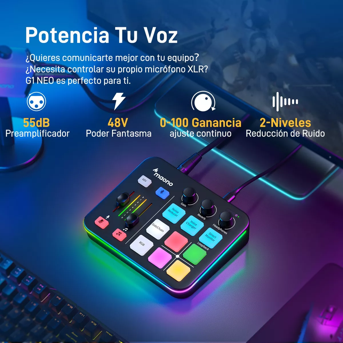 Maono Mezclador Interfaz Audio Para Gamer Stream, G1 Neo