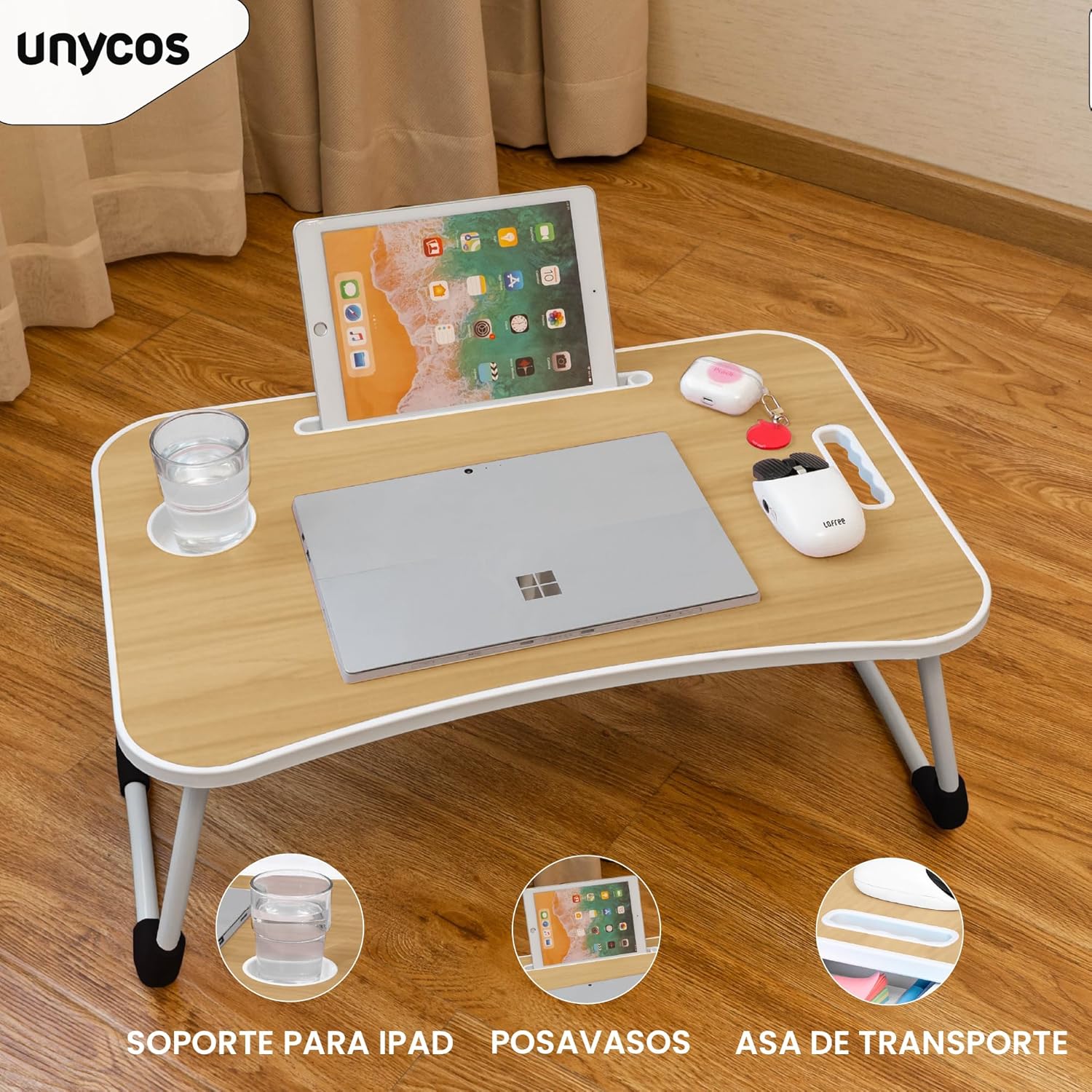 Mesa Plegable De Servicio Para Laptop O Desayuno Con Portavaso (Café)