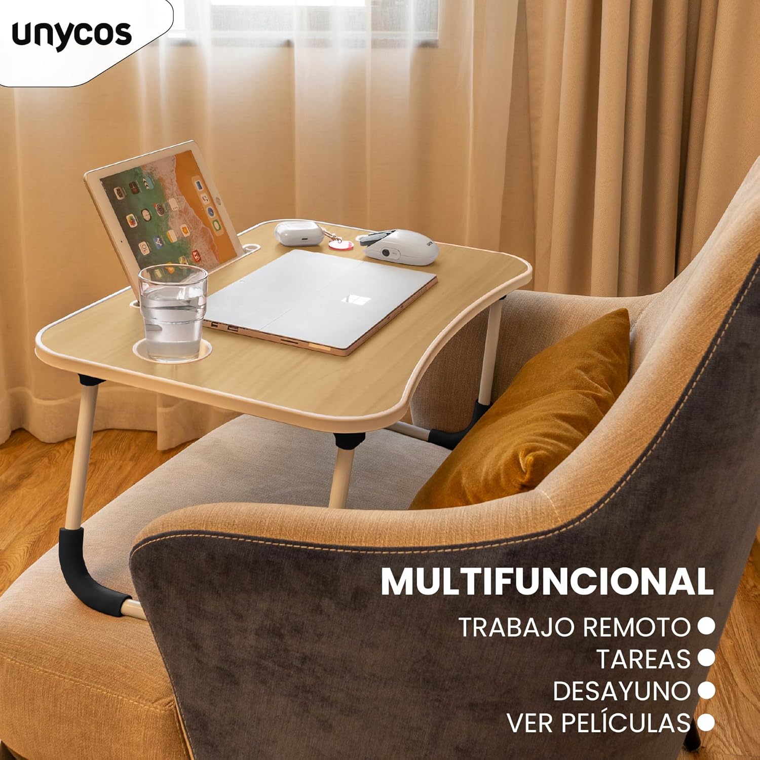 Mesa Plegable De Servicio Para Laptop O Desayuno Con Portavaso (Café)