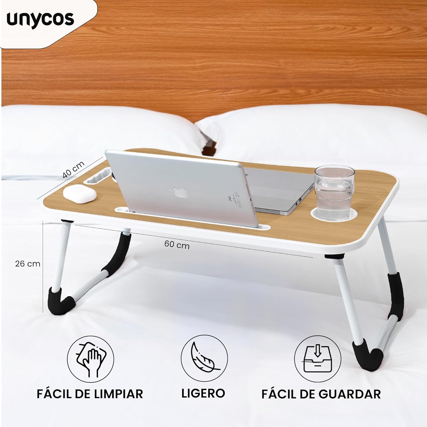 Mesa Plegable De Servicio Para Laptop O Desayuno Con Portavaso (Café)
