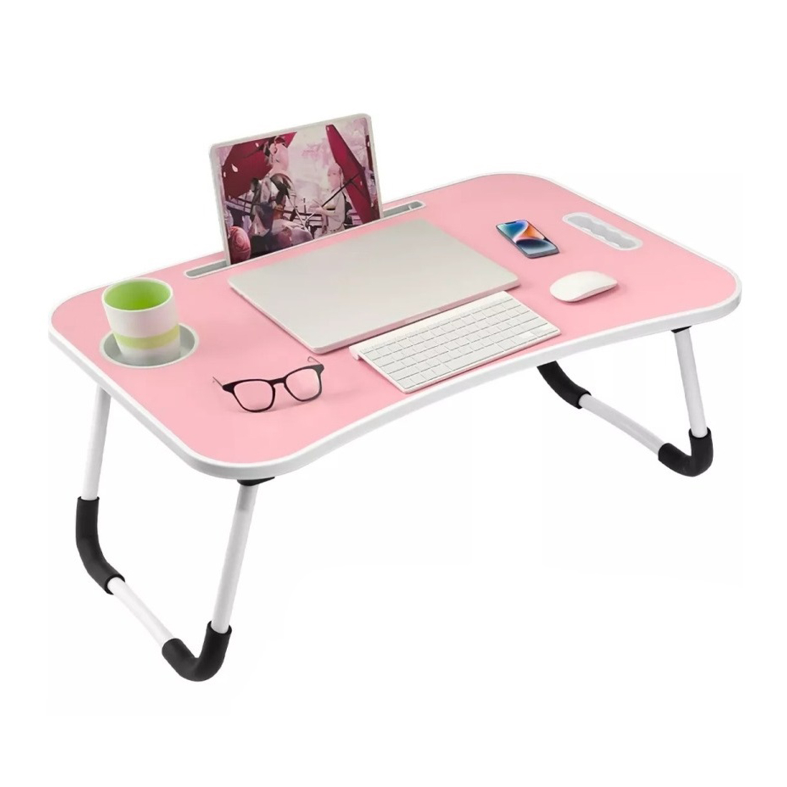 Mesa Plegable De Servicio Para Laptop O Desayuno Con Portavaso (Rosa)