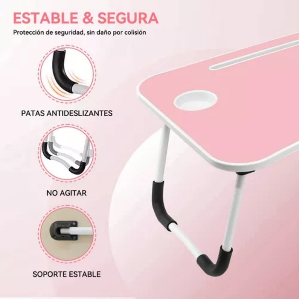Mesa Plegable De Servicio Para Laptop O Desayuno Con Portavaso (Rosa)