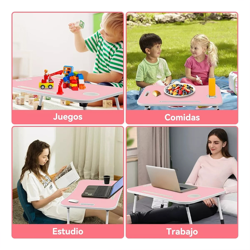 Mesa Plegable De Servicio Para Laptop O Desayuno Con Portavaso (Rosa)
