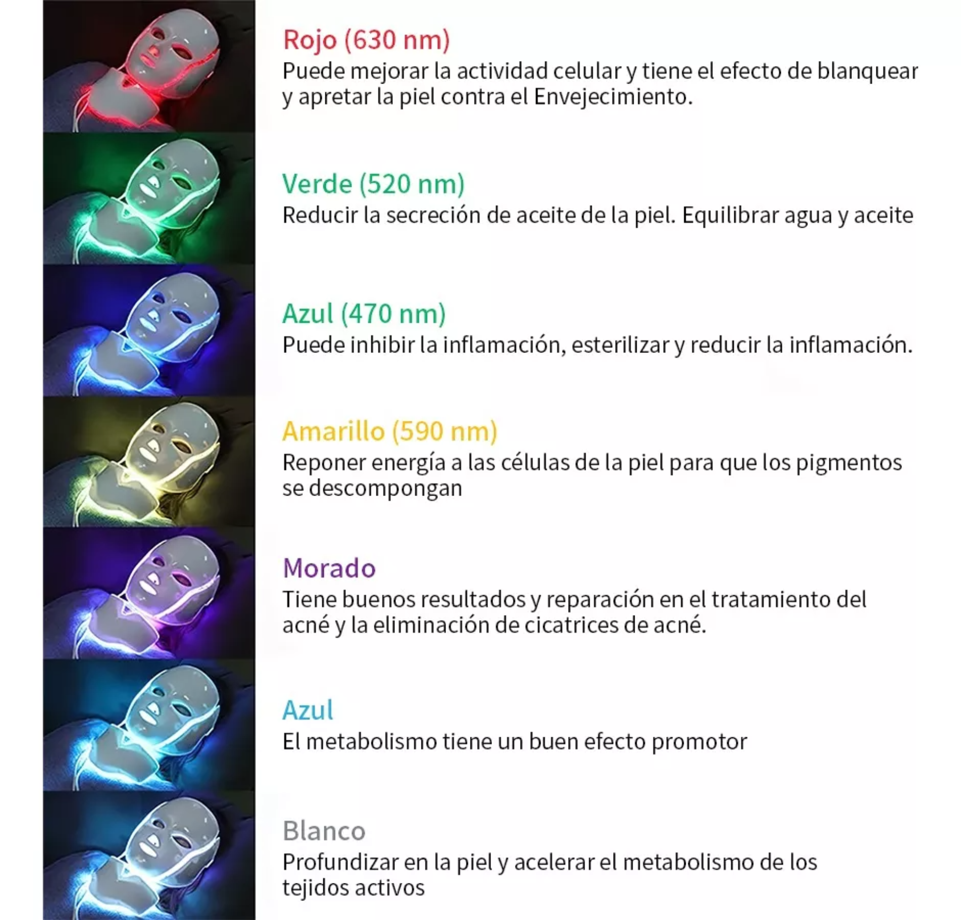 7 Colores Máscara De Terapia Facial Cosmético Con Luz Led