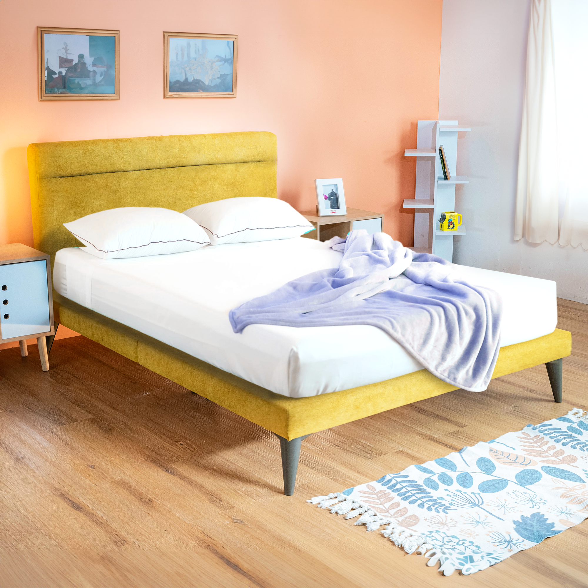 Cama Individual con Cabecera Roomi Danita Color Mostaza