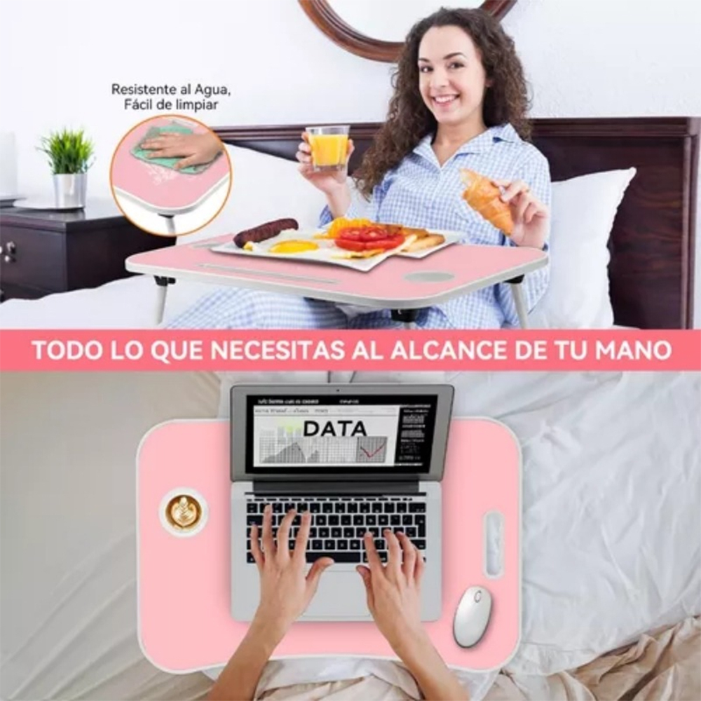 Mesa Plegable De Servicio Para Laptop O Desayuno Con Portavaso (Rosa)