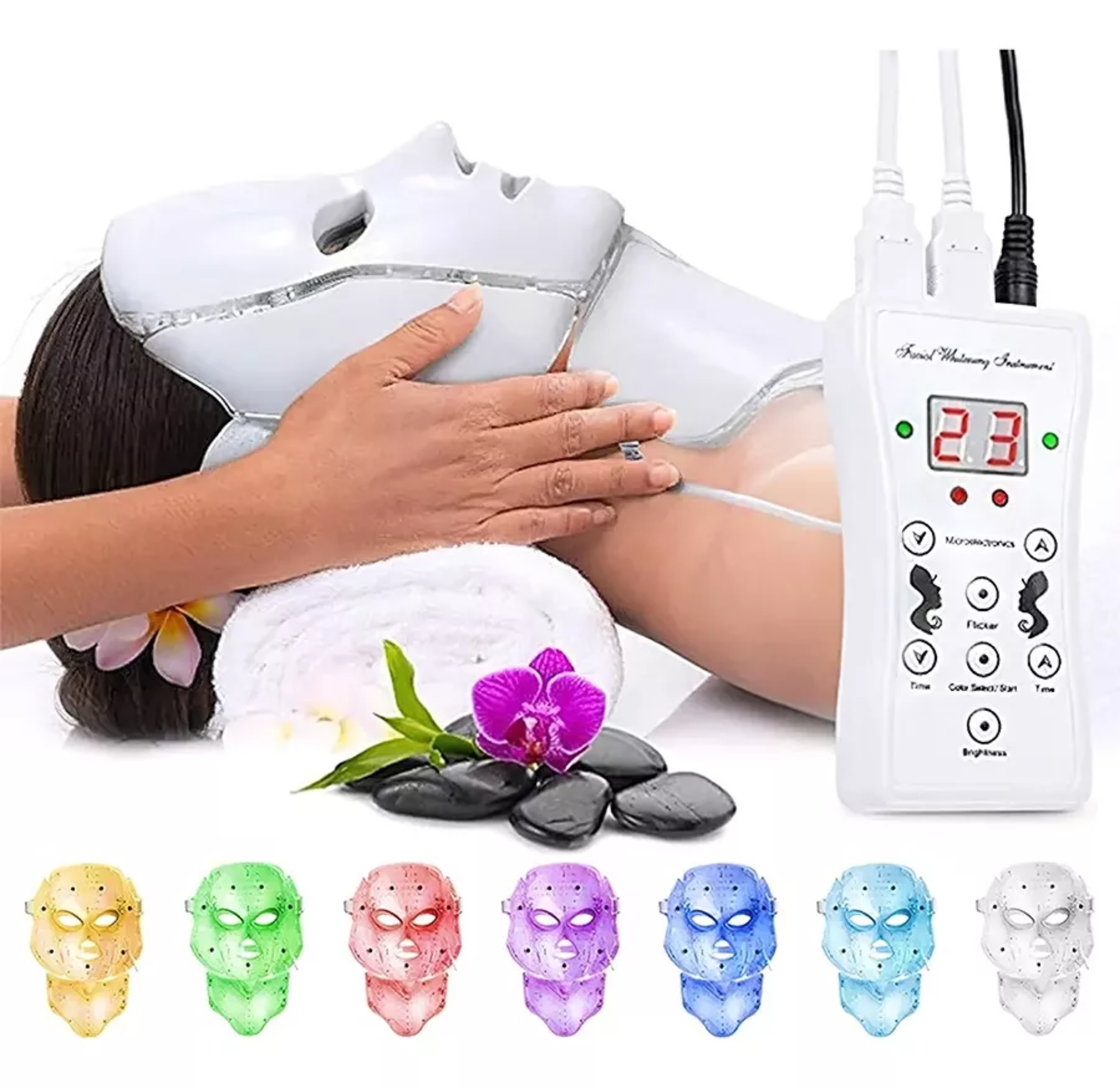 7 Colores Máscara De Terapia Facial Cosmético Con Luz Led